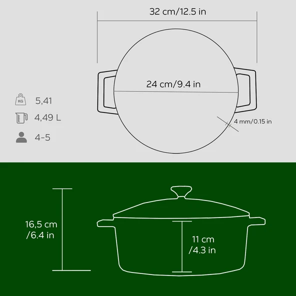 Lava Döküm Yuvarlak Tencere. Folk Çap(Ø)24cm.  Yeşil - Resim 5