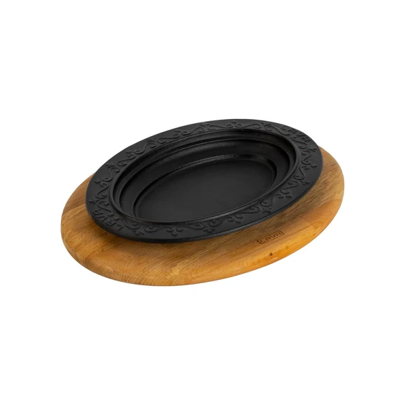 Lava Döküm Oval Döner, Kebap Tabağı Kayın Servis Ahşabı. Ölçü 28x20cm. - 2