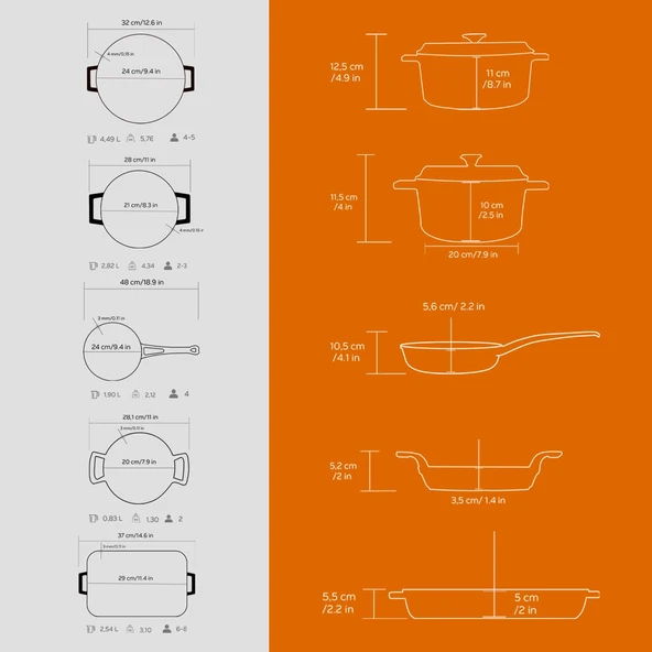 Lava Döküm 5x Trendy Serisi 8 Parça Tencere & Tava Seti  Turuncu - Resim 4