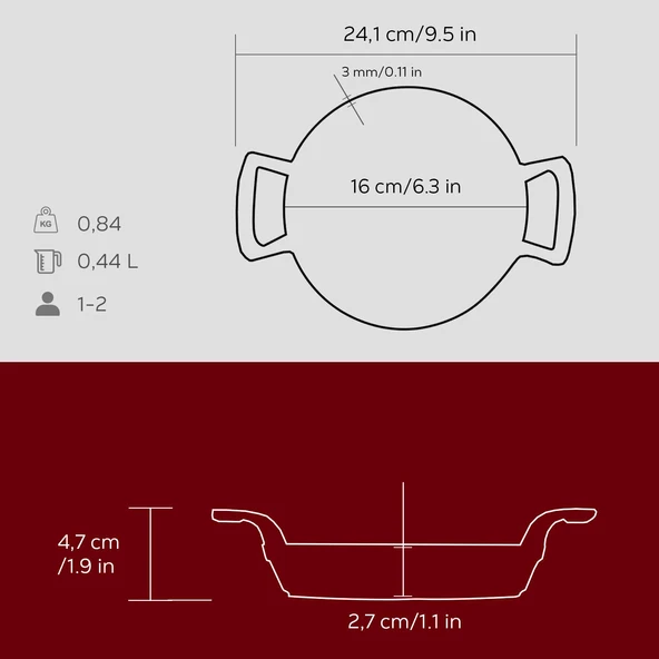 Lava Döküm Yuvarlak Sahan Döküm Demir Yekpare Çift Kulplu Çap(Ø)16cm.  Kırmızı - Resim 5