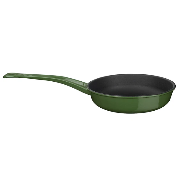 Lava Döküm Yuvarlak Kızartma Tavası Döküm Demir Yekpare Saplı Çap(Ø)24cm.  Yeşil