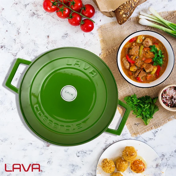 Lava Döküm Yuvarlak Tencere. Folk Çap(Ø)24cm.  Yeşil - Resim 7