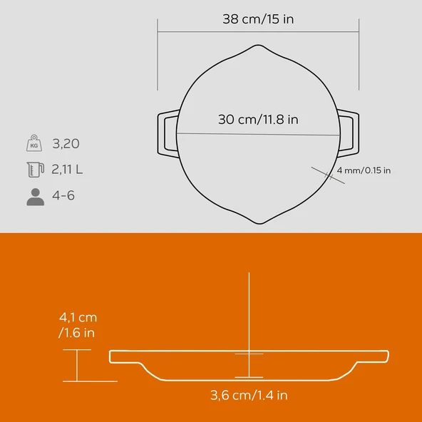 Lava Döküm Yuvarlak Kızartma Tavası Döküm Demir Yekpare Çift Kulplu Çap(Ø)30cm.  Turuncu - 5