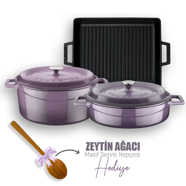 Lava Döküm 6X Trendy Serisi Döküm Demir Tencere Tava Çeyiz Seti  Mor ürün görseli