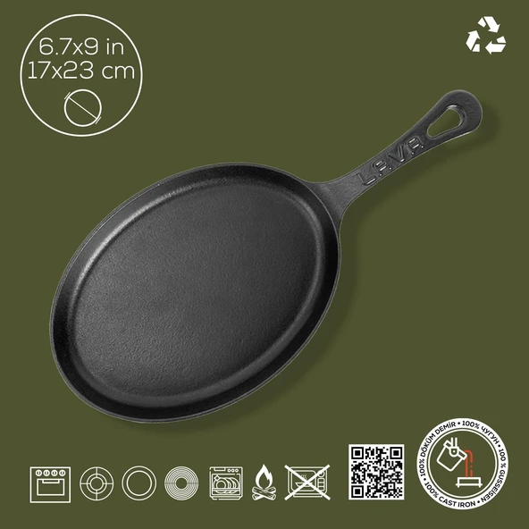 Lava Döküm Oval Fajita Tabağı Döküm Demir Yekpare Saplı Ölçü 17x23cm. - Resim 2
