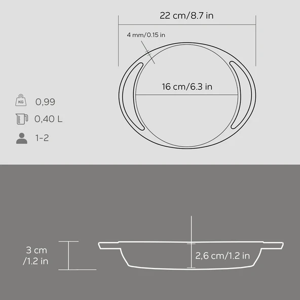 Lava Döküm Yuvarlak Sahan Döküm Demir Yekpare Çift Kulplu Çap(Ø)16cm. - Resim 5