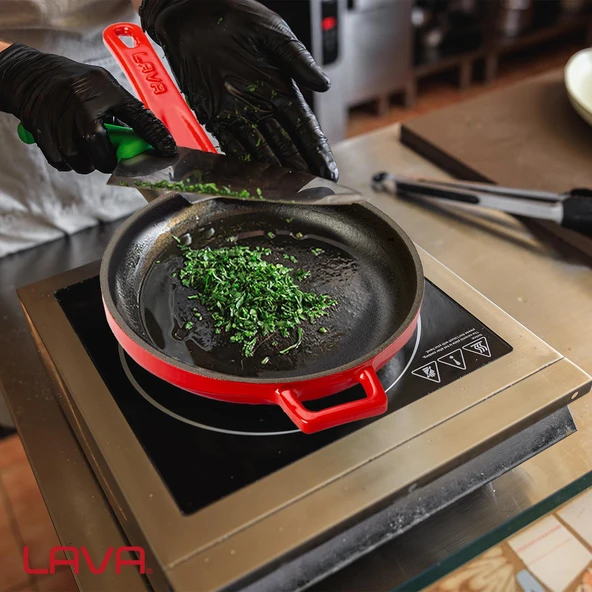 Lava Döküm Yuvarlak Kızartma Tavası Döküm Demir Yekpare Saplı Çap(Ø)16cm.  Kırmızı - Resim 7