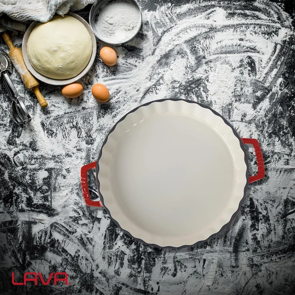 Lava Döküm Yuvarlak Rosto ve Fırın Tepsisi Edition Serisi Döküm Demir Yekpare Çift Kulplu Çap(Ø)30cm.  Kırmızı - 7