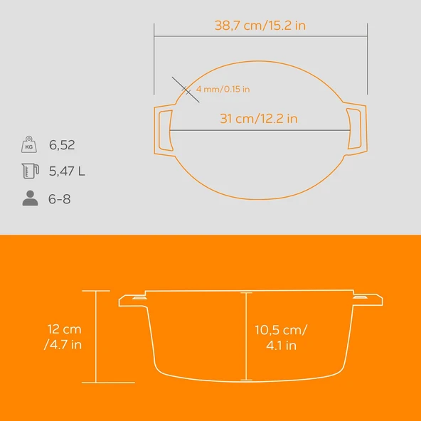 Lava Döküm Oval Tencere. Edition Serisi Ölçü 25x31cm.  Turuncu - Resim 5