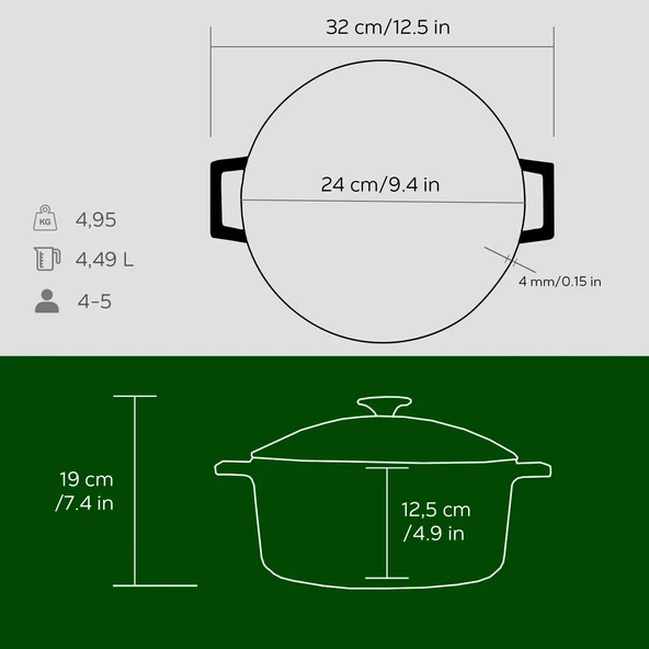 Lava Döküm Yuvarlak Tencere Cam kapaklı. Glaze Çap(Ø)24cm.  Yeşil - Resim 5