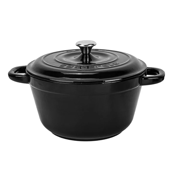 Lava Döküm Yuvarlak Tencere Döküm Demir Kapak New Heritage Serisi Çap(Ø)26cm.  Siyah