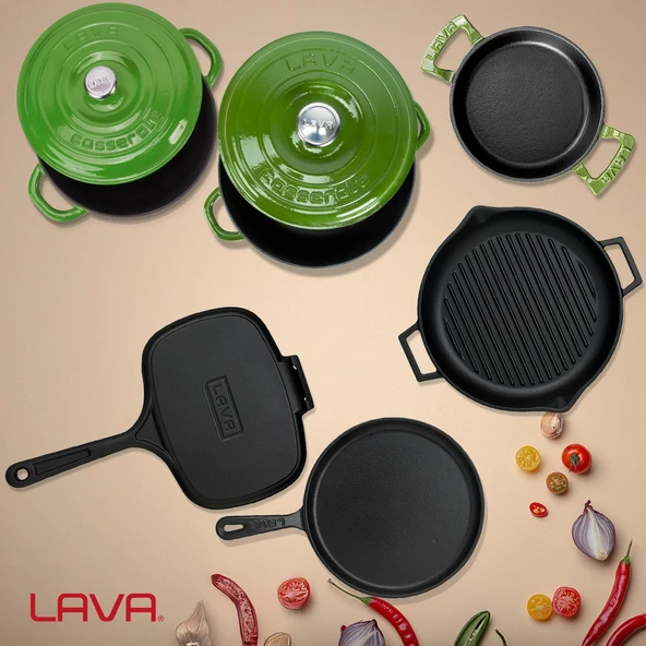 Lava Döküm 6x Trendy Serisi 9 Parça Tencere & Tava Seti Yeşil - 8