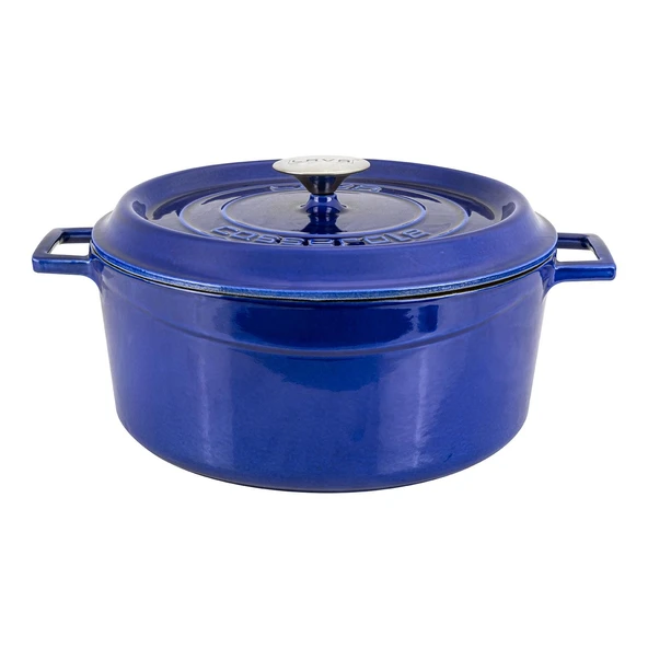 Lava Döküm Yuvarlak Tencere Döküm Demir Yekpare Kulplu Premium Serisi Çap(Ø)28cm.  Mavi ürün görseli