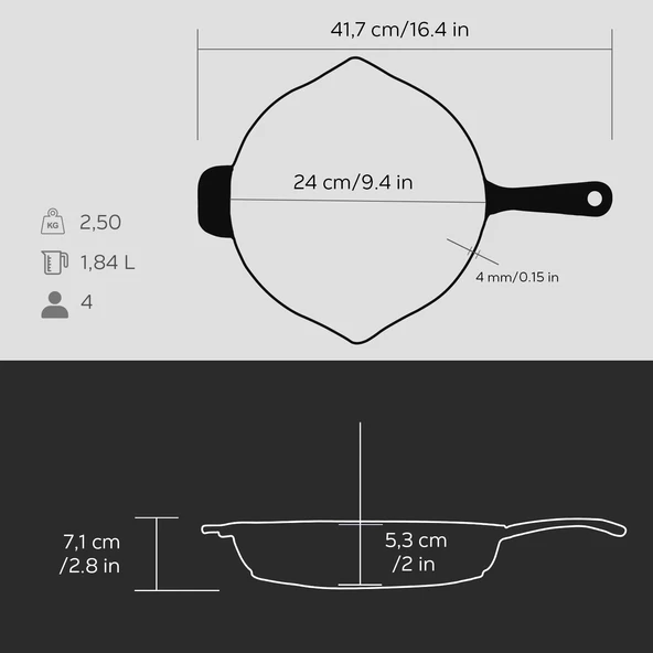 Lava Döküm Yuvarlak Kızartma Tavası Döküm Demir Yekpare Saplı. Çap(Ø)24cm - Resim 5