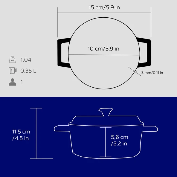 Lava Döküm Mini Tencere. Trendy Serisi Çap(Ø)10 cm.  Mavi - Resim 5