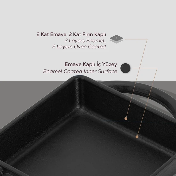 Lava Döküm Kare Sahan Döküm Demir Yekpare Çift Kulplu Ölçü 12x12cm. - Resim 6