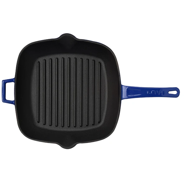 Lava Döküm Kare Izgara Tava Döküm Demir Yekpare Saplı Ölçü 26x26cm.  Mavi - Resim 3