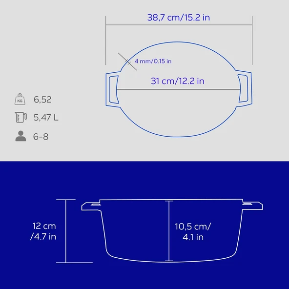 Lava Döküm Oval Tencere. Edition Serisi Ölçü 25x31cm.  Mavi - Resim 5