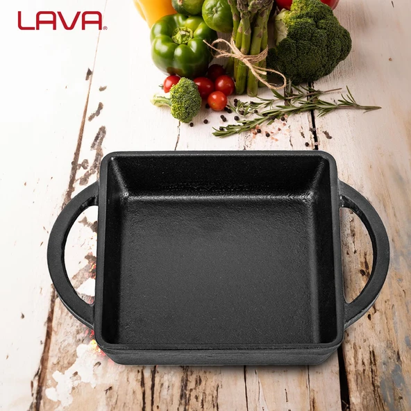 Lava Döküm Kare Sahan Döküm Demir Yekpare Çift Kulplu Ölçü 12x12cm. - Resim 7