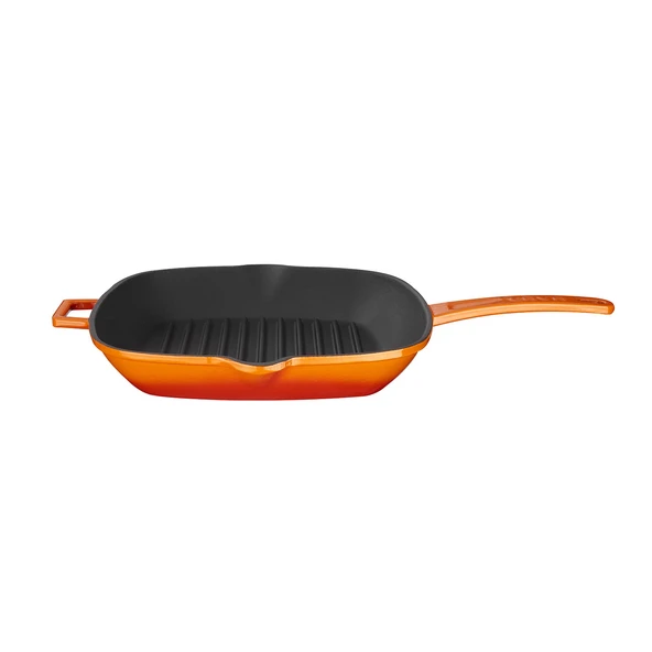 Lava Döküm Kare Izgara Tava Döküm Demir Yekpare Saplı Ölçü 26x26cm.  Turuncu