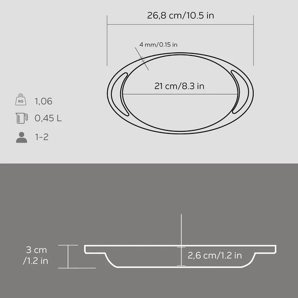 Lava Döküm Oval Sahan Döküm Demir Yekpare Çift Kulplu Ölçü 21x14cm. - Resim 3