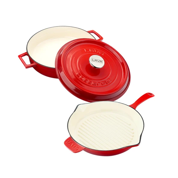 Lava Döküm 2X Edition Serisi Özel Koleksiyon Döküm Demir Tencere & Tava Seti  Kırmızı - Resim 2