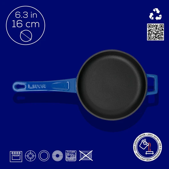 Lava Döküm Yuvarlak Kızartma Tavası Döküm Demir Yekpare Saplı Çap(Ø)16cm.  Mavi - Resim 4