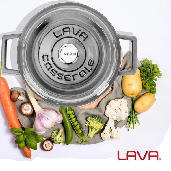 Lava Döküm Yuvarlak Tencere Döküm Demir Yekpare Kulplu Premium Serisi Çap(Ø)20cm.  Gri - Resim 7