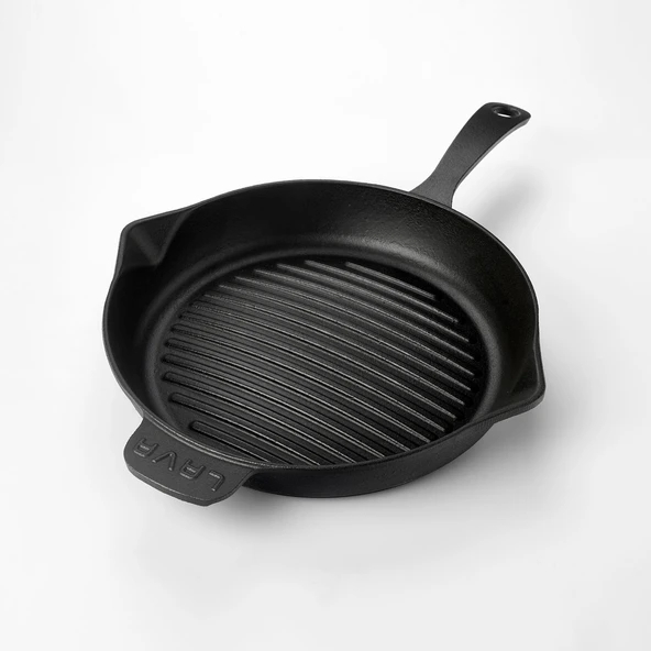 Lava Döküm Yuvarlak Izgara Tava Döküm Demir Yekpare Saplı Konkav Taban 12mm. Çap(Ø)28cm. - 2