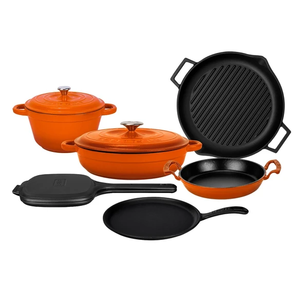 Lava Döküm 6x Trendy Serisi 9 Parça Tencere & Tava Seti  Turuncu - Resim 2