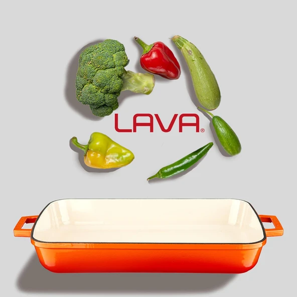 Lava Döküm Dikdörtgen Rosto ve Fırın Tepsisi Döküm Demir Yekpare Çift Kulplu Edition Serisi Ölçü 26x40cm. Turuncu - 7