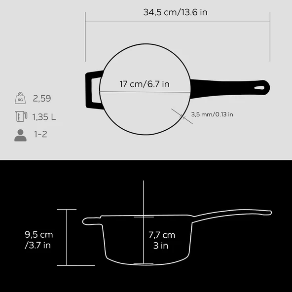 Lava Döküm Yuvarlak Sos Tenceresi Döküm Demir Yekpare Saplı Edition Serisi Çap(Ø16cm.  Siyah - Resim 5