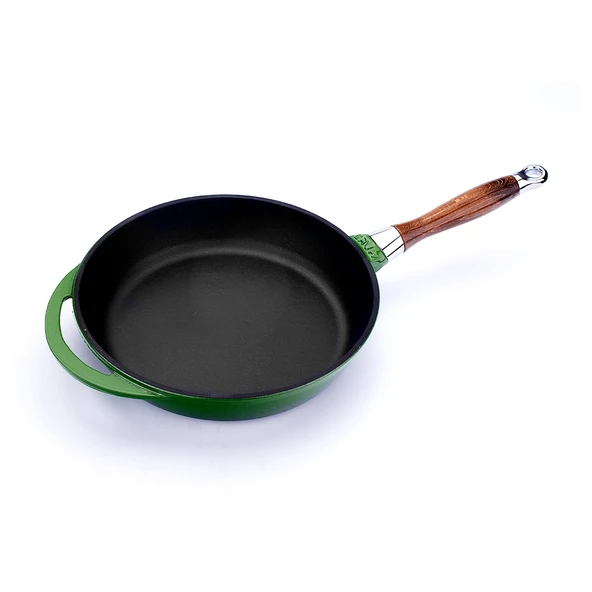 Lava Döküm Yuvarlak Kızartma Tavası Döküm Demir Sök - Tak Ahşap Sap Çap(Ø)28cm.  Yeşil - 2