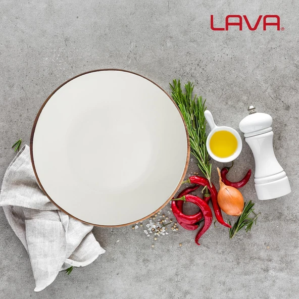 Lava Döküm Yuvarlak Servis Tabağı ve Kayın Servis Ahşabı. İç Sable Çap(Ø)21cm. - 6