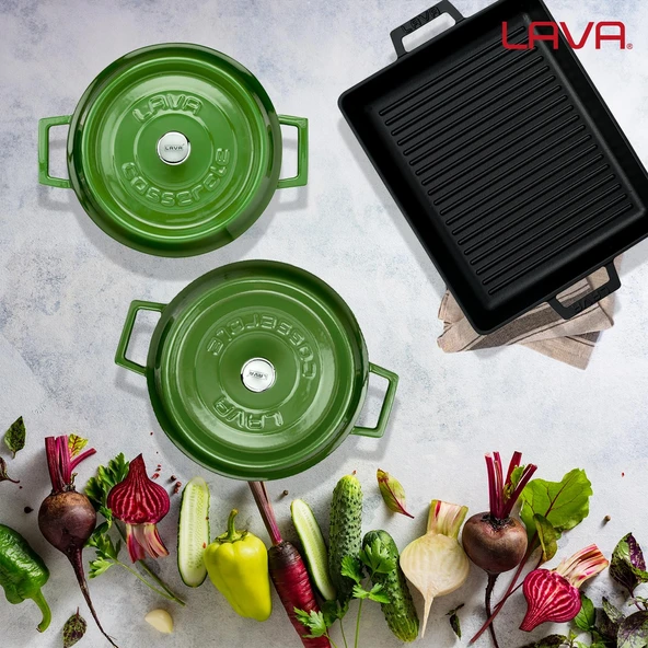 Lava Döküm 6X Trendy Serisi Döküm Demir Tencere Tava Çeyiz Seti  Yeşil - Resim 8