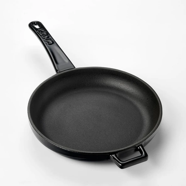 Lava Döküm Yuvarlak Kızartma Tavası Döküm Demir Yekpare Saplı  Çap(Ø)20cm.  Siyah - 2