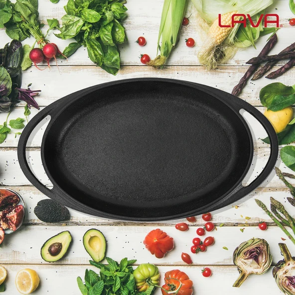 Lava Döküm Oval Sahan Döküm Demir Yekpare Çift Kulplu Ölçü 21x14cm. - Resim 5