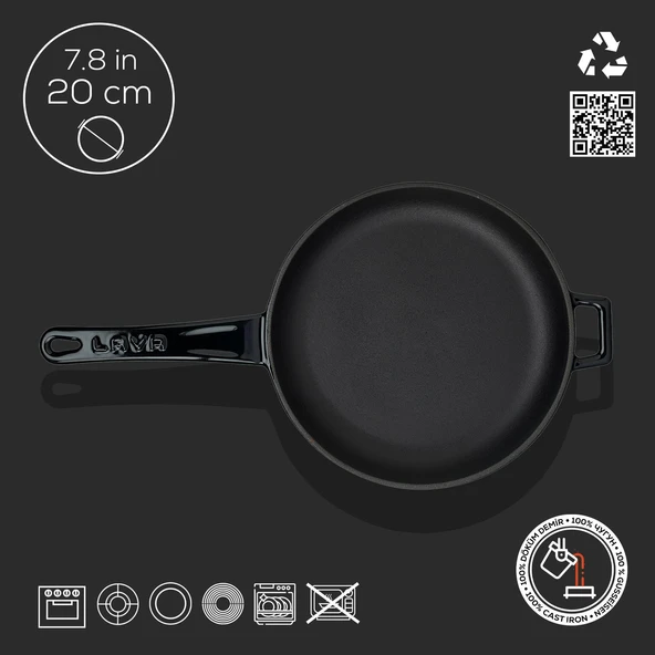 Lava Döküm Yuvarlak Kızartma Tavası Döküm Demir Yekpare Saplı  Çap(Ø)20cm.  Siyah - 4