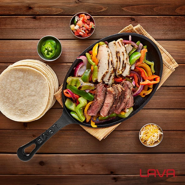 Lava Döküm Oval Fajita Tabağı Döküm Demir Yekpare Saplı Ölçü 17x23cm. - Resim 5
