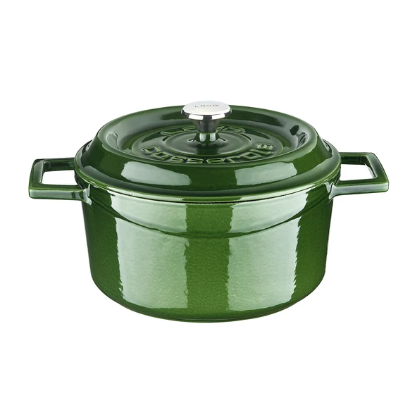 Lava Döküm Yuvarlak Tencere Döküm Demir Yekpare Kulplu Premium Serisi Çap(Ø)20cm.  Yeşil ürün görseli