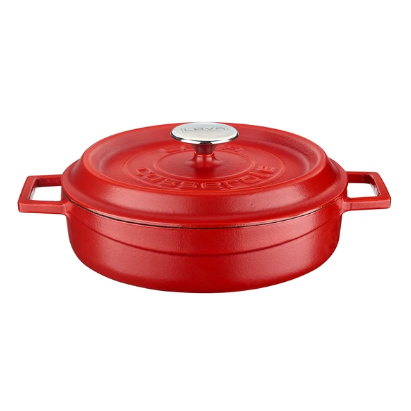 Lava Döküm Çok Amaçlı Yayvan Tencere Döküm Demir Yekpare Kulplu Spring Serisi Çap(Ø)24cm.  Kırmızı ürün görseli