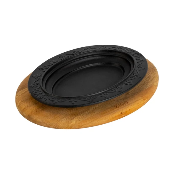 Lava Döküm Oval Döner, Kebap Tabağı Kayın Servis Ahşabı. Ölçü 32x23cm. - 2