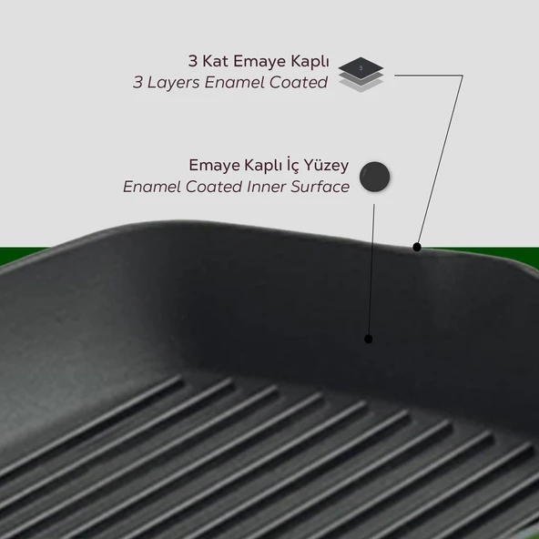 Lava Döküm Kare Izgara Tava Döküm Demir Yekpare Saplı Ölçü 26x26cm.  Yeşil - Resim 5