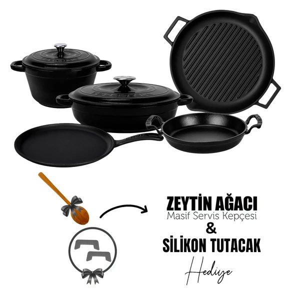 Lava Döküm 5x Trendy Serisi 8 Parça Tencere & Tava Seti  Siyah