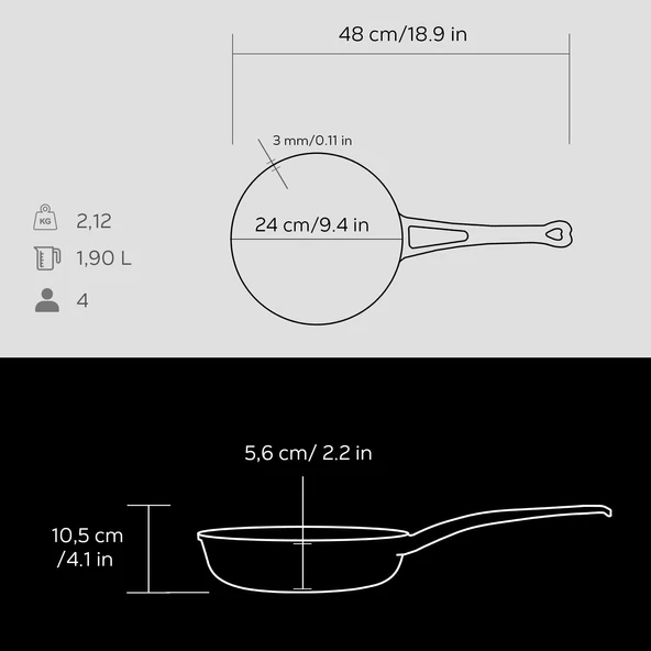 Lava Döküm Yuvarlak Kızartma Tavası Döküm Demir Yekpare Saplı Çap(Ø)24cm.  Siyah - 4