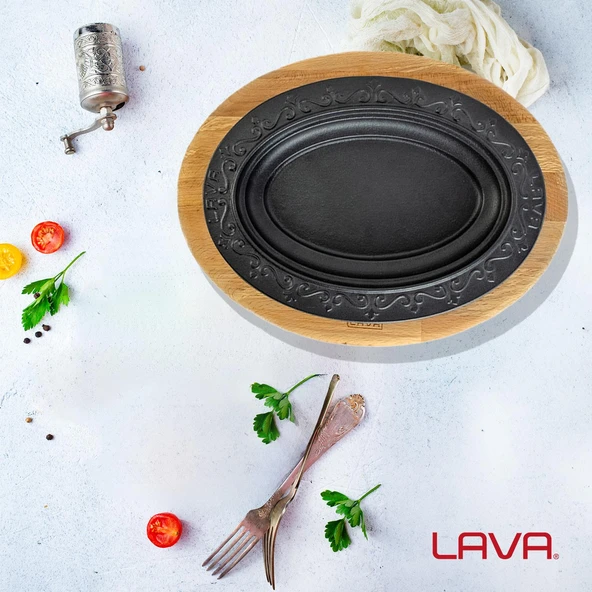 Lava Döküm Oval Döner, Kebap Tabağı Kayın Servis Ahşabı. Ölçü 32x23cm. - 7