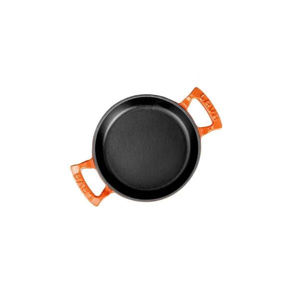 Lava Döküm Yuvarlak Sahan Döküm Demir Yekpare Çift Kulplu Çap(Ø)16cm.  Turuncu - Resim 3