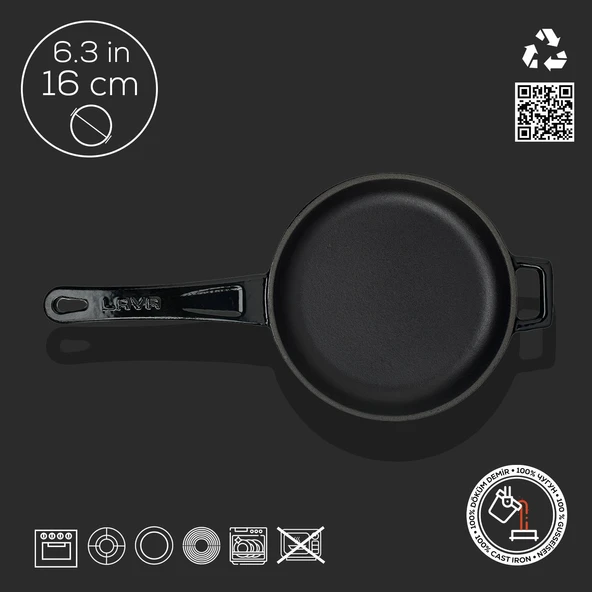 Lava Döküm Yuvarlak Kızartma Tavası Döküm Demir Yekpare Saplı Çap(Ø)16cm.  Siyah - Resim 4