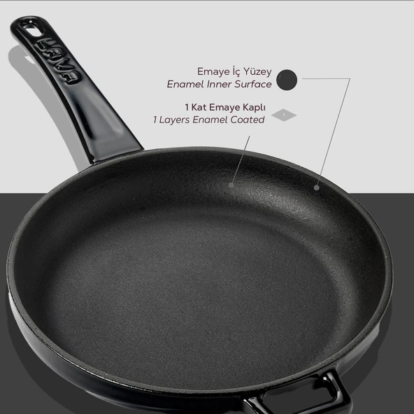 Lava Döküm Yuvarlak Kızartma Tavası Döküm Demir Yekpare Saplı  Çap(Ø)20cm.  Siyah - 6