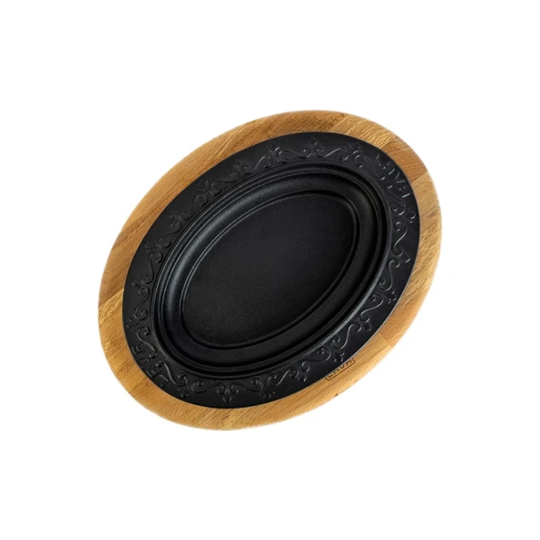 Lava Döküm Oval Döner, Kebap Tabağı Kayın Servis Ahşabı. Ölçü 28x20cm. - 3